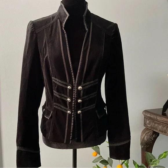WHBM Velvet Military Jacket Black Blazer White House Black Market Jacket Peplum - Picture 2 of 9